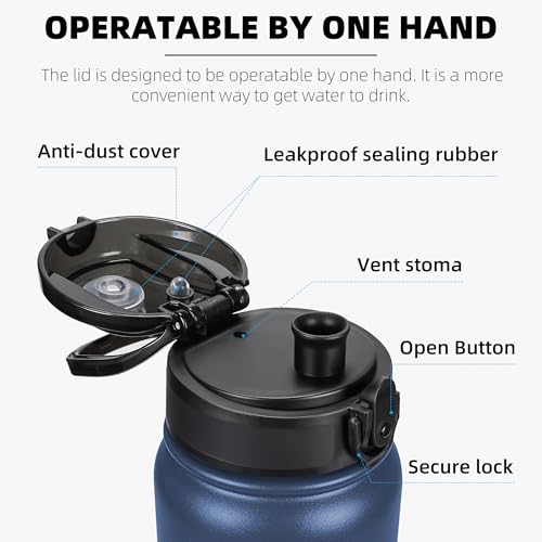 Fanhaw 20oz Stainless Steel Water Bottle with Chug Lid, Navy Blue - color: Navy Blue, style: 20 Ounces