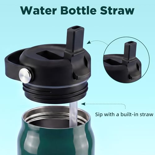 32 oz Insulated Water Bottle with Straw, Leakproof Stainless Steel Bottle with Handle, Non-Slip Silicone Sleeve, Internal Markings, Dishwasher Safe for Travel, Gym, Sports,Deep Teal - color: Deep Teal
