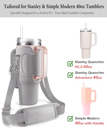 Water Bottle Carrier Bag for Stanley Cup 40 oz with Phone & Storage Pockets - color: Gray-02