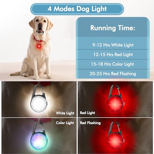4 Modes Dog Collar Light，2 Packs IP68 Waterproof Dog Lights for Night Walking, USB Rechargeable Pet LED for Nighttime Clip on (Black)