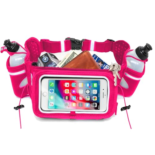 No.1 Hydration Belt by Runtasty - Premium Running Fuel Belt w/2 BPA-Free 10 oz Water Bottles, Tilt-Up Pocket w/Touchscreen-Ready Cover - Fits All iPhones, Runners Ebook & No-Bounce Design - color: Hot Pink