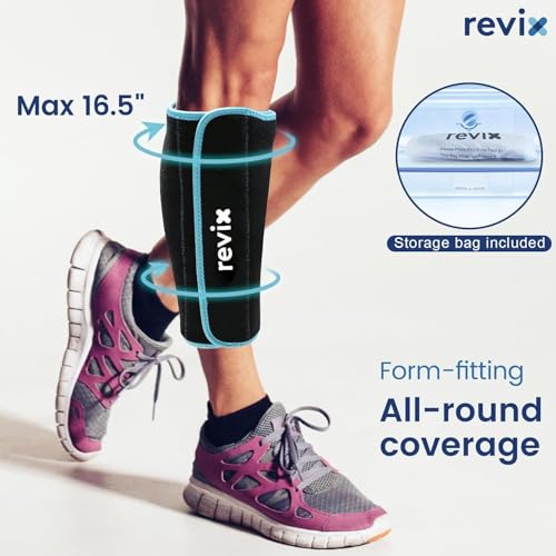 REVIX Shin Ice Pack Reusable Leg Ice Pack Wrap, Shin & Calf Ice Pack Wrap - size: Black-Regular Size-1 Pack