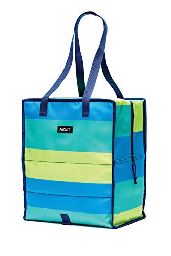 PackIt Freezable Grocery Tote 13 L Capacity, Black - color: Fresh Stripes
