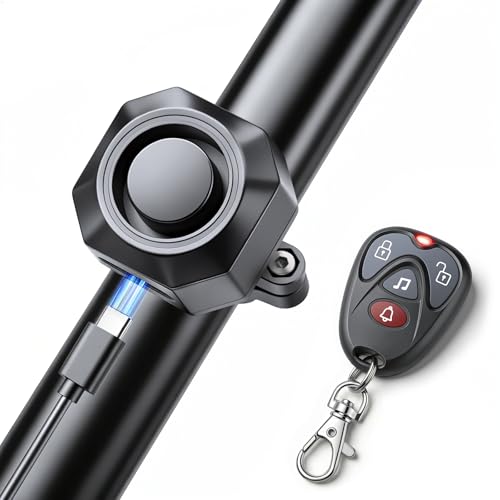 WSDCAM USB Rechargeable Bike Alarm with Remote 110dB Loud Volume Adjustable Wireless Vehicle Security Alarm System Anti Theft Vibration Motion Sensor Alarm for Car Trailer Motorcycle Scooter Ebike
