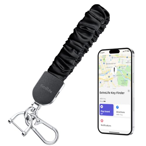 Keychain Wristlet, Works with Apple Find My, Rechargeable - color: Black+Silver