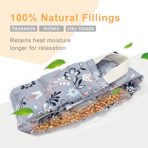 UNCN Long Wide Heating Pad for Neck and Shoulders Back 33x5.9in Microwavable Large Moist Heat Pack Warm Hot Compress Neck Wrap Weighted Bag Massage Reusable Herbal Nature Calming Portable Cotton - color: Flower