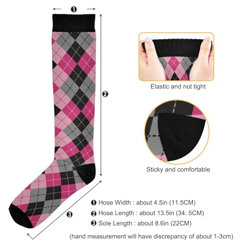 JUNZAN Buffalo Plaid Red Black Knee High Socks Compression Socks for Women Men Kid for Running Sports Nurse - color: Argyle Plaid Pink Black
