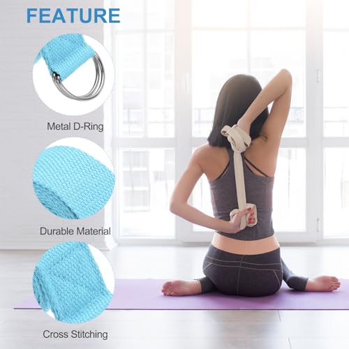 PATIKIL Yoga Strap for Stretching, Cotton Yoga Belt with Adjustable Metal D-Ring Buckle Stretch Band for Fitness Pilates - color: Sky Blue