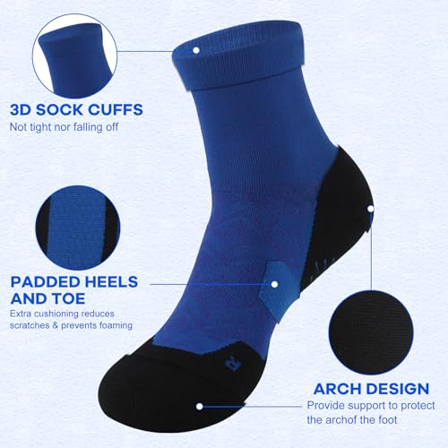 NIcool Cycling Socks For Men, 1/3 Pairs Bright Seamless Compression Running Crew Socks Youth Cushioned Tennis Quarter Socks - color: 3 Pairs Green & Royal Blue & White