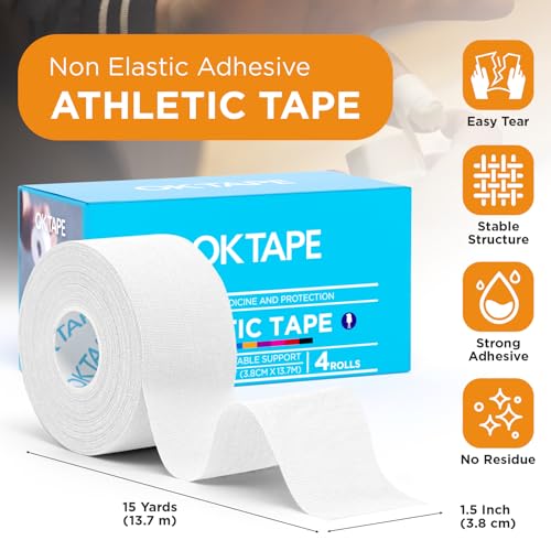 OK TAPE 4 Rolls White Athletic Tape, Sports Tape, Very Strong, Easy Tear - color: White-4 Rolls, size: 15 yards