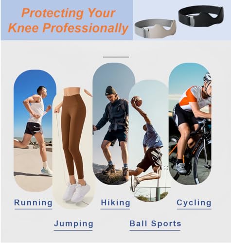 Silicone Patellar Tendon Support Strap 2 Pcs, Adjustable Non-Slip Patella Band Stabilizer Knee Brace for Jumpers Knee, Knee Pain Relief, fitness, Basketball, Running, Hiking, Soccer(Gray) - color: Gray