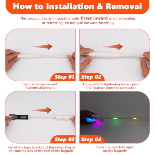 LED Bike Safety Flag Reflective 5.5 ft Lighted Bicycle Safety Flag with Heavy Duty LED Fiberglass Pole Tear-Resistant Waterproof Orange Pennant for Bike - color: Orange