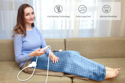 Ruqiji 17''x33'' XXXL King Size Heating Pad with 6 Temperature Settings, Flannel Electric Heating Pad for Back/Neck/Shoulders/Abdomen/Legs(Light Blue) - color: Light Blue