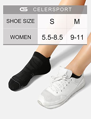 CS CELERSPORT 6 Pack Women's Ankle Running Socks Cushioned Low Cut Tab Athletic Socks - color: Black, size: Small