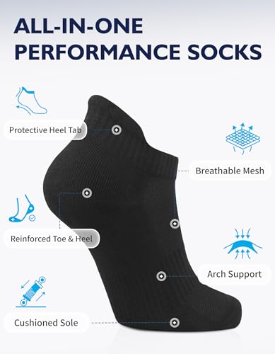 CLOSEMATE Mens Athletic Ankle Socks Cushioned Cotton 7 Pairs - color: 7black, size: 9-12