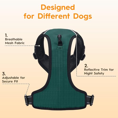 No Pull Dog Harness, No-Choke Soft Padded Reflective Dog Vest Harness with Front Clip & Top Handle, 2 Quick-Release Buckles, Adjustable for Small Medium Large Dogs - color: Tundra Green, size: X-Small