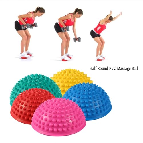 Agatige Foot Massage Ball, Half Round PVC Spiky Foot Wakers Balance Therapy Dome Trigger Point Ball Feet Massage Roller for Yoga Fitness Exercise Gym Massager (Red) - color: Red