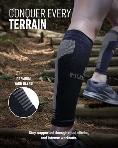 MudGear Compression Calf Sleeves, Premium Support for Running and Recovery, for Spartan Race, Trail and OCR Athletes, 1 Pair - size: Large-X-Large