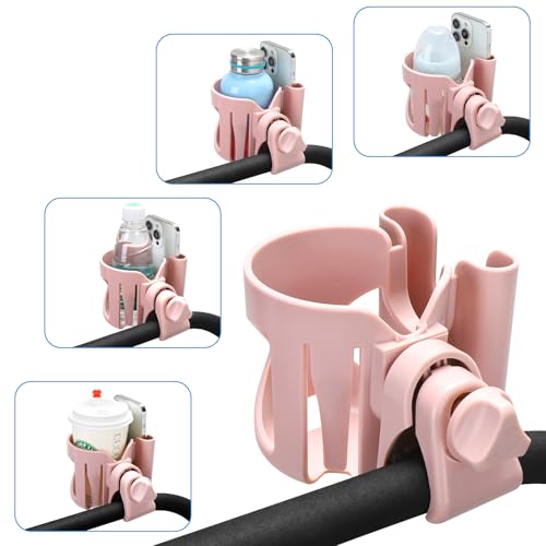 Accmor Stroller Cup Holder, Universal Cup Holder for Walker Wheelchair Bike Scooter, 360° Rotatable Stroller Cup Holder Attachment Walker Wheelchair Accessory - color: Cup Phone Holder-Pink