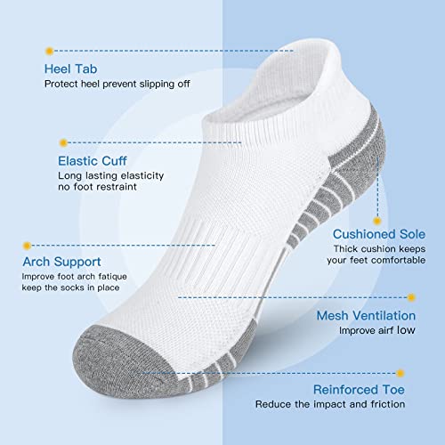 Felicigeely Athletic Running Ankle Socks Cushioned Low Cut Men Women 6 Pack - color: S7-stripe White, size: 6-9
