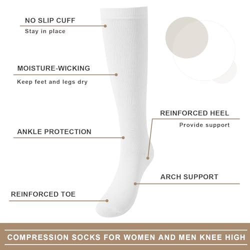 Junely Compression Socks for Women Knee High Socks White