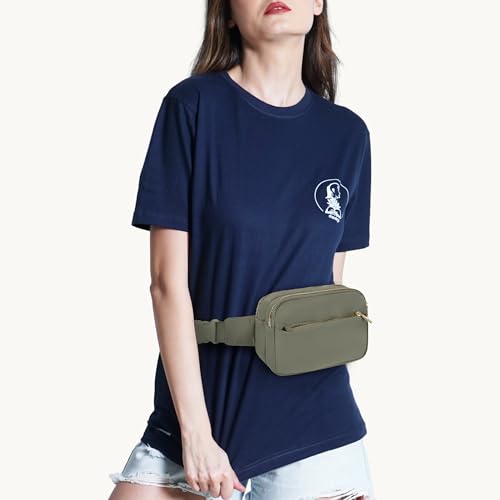 Fashion Fanny Bag-Waist Pack With Adjustable Belt Bag-Unisex Crossbody Pack Khaki Green - color: 3-Zipper Khaki Green