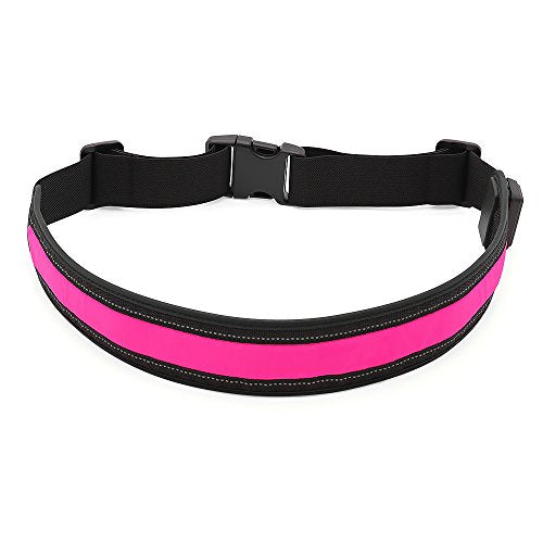 BSEEN LED Running Waist Belt - USB Rechargeable Reflective Glowing LED Waistband, Flashing Safety Light Belt for Runners, Joggers, Walkers, Pet Owners, Cyclists - color: Rose Red