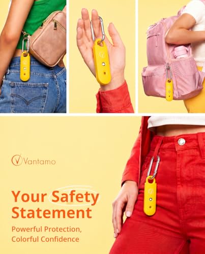Vantamo Personal Alarm for Self Defense with Low Battery Notice, Strobe Light & Extra Loud 130 dB Double Speakers Safety Keychain Set for Women, Rechargeable Panic Button for Womens Self Defense - color: Citrine