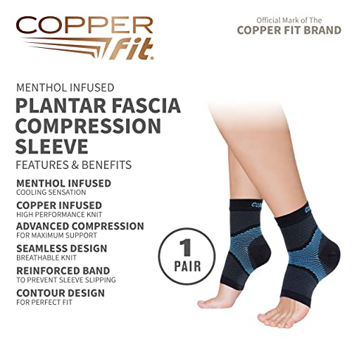 Copper Fit ICE Plantar Fascia Compression Foot and Ankle Sleeve Infused with Menthol, 1 Pair - size: Large/X-Large