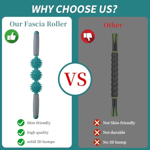 Fascia Muscle Roller, Cellulite Massager Fascia Roller for Cellulite and Sore Muscles, Neck, Leg, Back, Pressure Trigger Point Body Roller Deep Tissue Massage Stick Tools - 3 Massage Balls | Green - color: Atrovirens