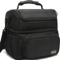 FlowFly Double Layer Cooler Insulated Lunch Bag Adult Lunch Box Large Tote Bag for Men, Women, With Adjustable Strap,Front Pocket and Dual Large Mesh Side Pockets - color: Black
