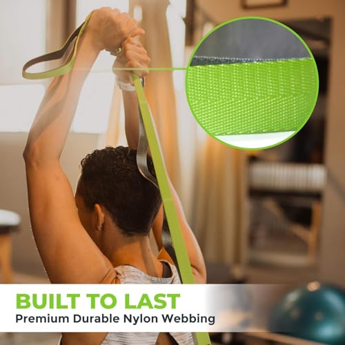 Physical Therapy Yoga Stretch Strap with 12 Loops, 1 Inch Wide, 8 Ft Long - color: Green/Grey