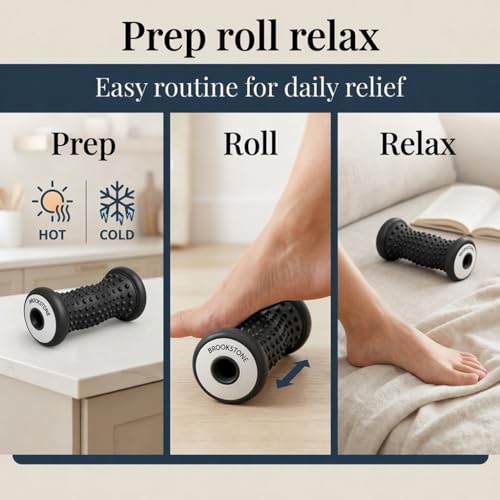 Pink Sky Brookstone Foot Massager Roller for Plantar Fasciitis Relief, Portable Deep Tissue Foot Roller Massage Tool, Relieves Arch and Heel Pain, Hot & Cold Massage, Pressure Point Reflexology Tools