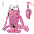 Water Bottle Carrier Bag for Stanley 40/30oz Cup Tumbler with Phone Pocket,Insulated Crossbody Water Bottle Holder with Adjustable Strap,Water Bottle Sling Pouch for Hiking Walking Camping Accessories - color: Pink Cherry Bow