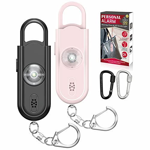 Safe Sound Personal Alarm, 2 Pack 130 dB Loud Siren Song Emergency Security Alarm Keychain with Strobe LED Light, Personal Sound Safety Siren for Women, Men, Children, Elderly - color: Black/Pink