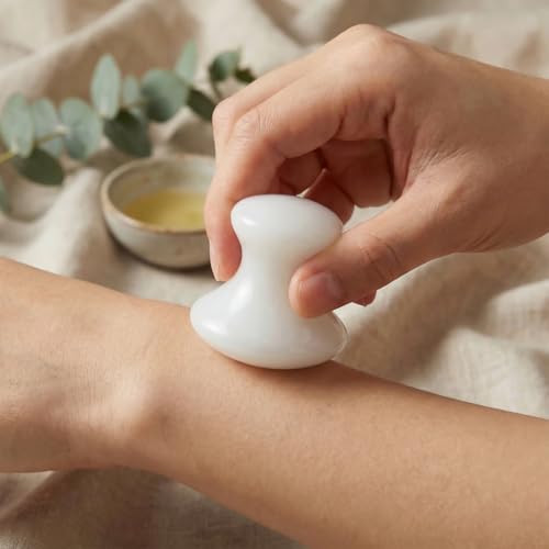 Uonlytech 2Pcs Gua Sha Facial Tools, White Jade Quartz Massage Gua Sha Rollers Stones Scraping Massage Tool for Women Home Spa