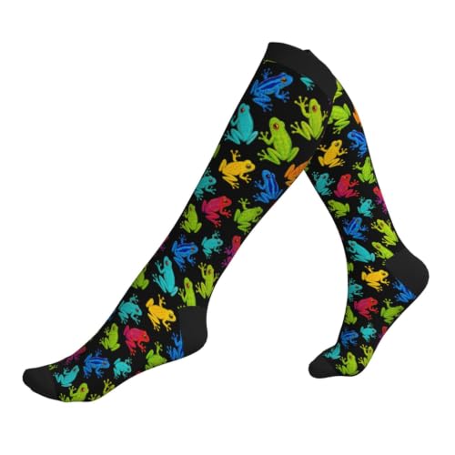 Tie Dye Compression Socks Knee High Support Socks For Women Men Running Athletic Hiking - color: Frogs