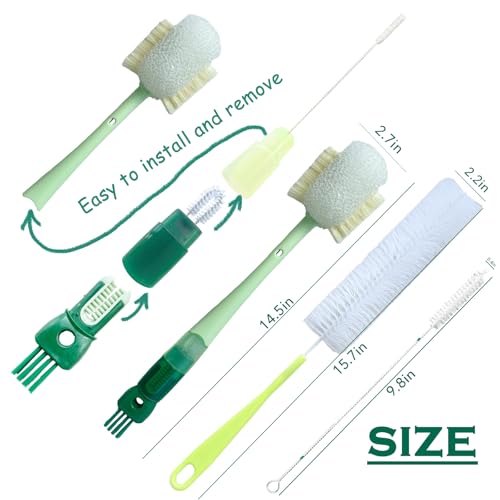 3 Pcs Water Bottle Brush Cleaner Set, 5 in one Bottle Cleaning Brush - color: White-green