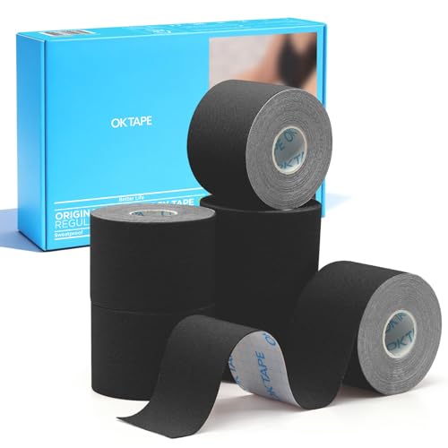 OK TAPE Kinesiology Tape (6 Pack) Latex Free Cotton Uncut 2in x 16.4ft - color: Black, size: 6 Rolls