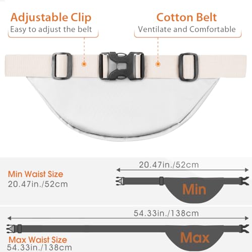Large Fanny Pack for Women Men - Syican Waist bag with 3-Zipper Pockets - color: White