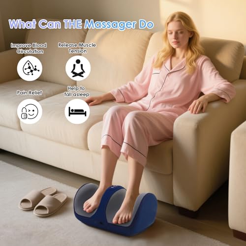 Foot Massager with Heat, Electric Foot and Calf Roller Massager, Blue