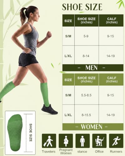 Bamboo Viscose Compression Socks|4Pairs 15-20mmHg Knee High Socks - color: Green, size: Small-Medium