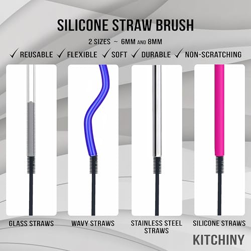 Kitchiny Silicone Bottle Brush 12.5 inch with 2 Straw Cleaners – Grey - color: Gray