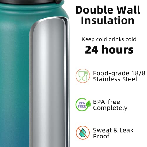 Fanhaw 20oz Stainless Steel Water Bottle with Chug Lid, Green Blue - color: Green Blue, style: 20 Ounces