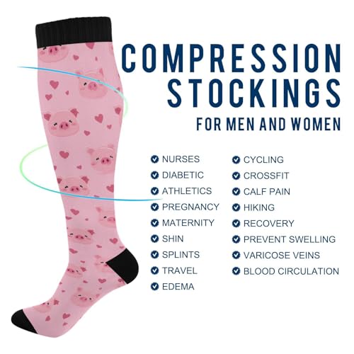 Wusikd Milk Cow Compression Socks for Women and Men Circulation Flowers Long Socks for Athletic Running 2 - color: Pig