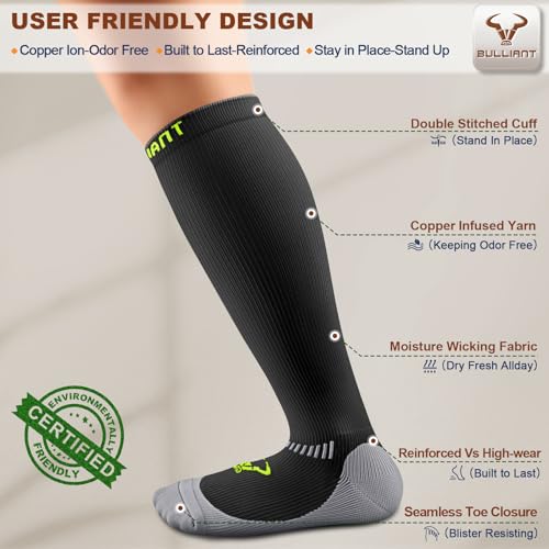 BULLIANT Men's Cushioned Compression Knee High Sports Recovery Socks 3Pack - color: 3pairs-black8394, size: Small-Medium