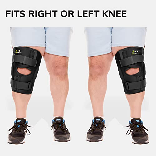 BraceAbility Obesity Hinged Knee Brace - XXXL Overweight to Plus Size Wrap Support for Womens and Mens Arthritis Treatment, Bariatric Joint Pain Relief, Kneecap Instability, Ligament Weakness (3XL) - size: XXX-Large