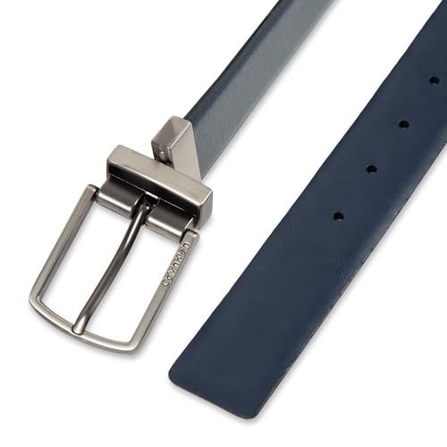 Calvin Klein Men’s Reversible Leather Belt - 2‑in‑1 Versatile Modern Style - color: Navy/Navy Textured, size: Small (30-32)