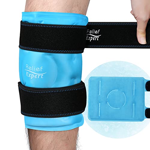 Relief Expert Knee Ice Pack Wrap Around Entire Knee, Large Ice Pack for Leg Soothing Discomfort, Reusable Ice Wraps with Cold Compress for Musclar Relaxation, Post-Workout Recovery,L - size: Large