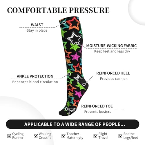 Compression Socks Women And Men For Nurses Travel Pregnancy Recovery Running Athletic - color: Graffiti Style Star Black
